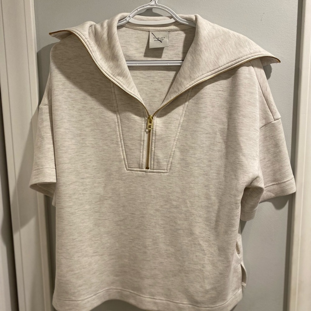 Varley XS Cream Short Sleeve Zip-Up Shirt